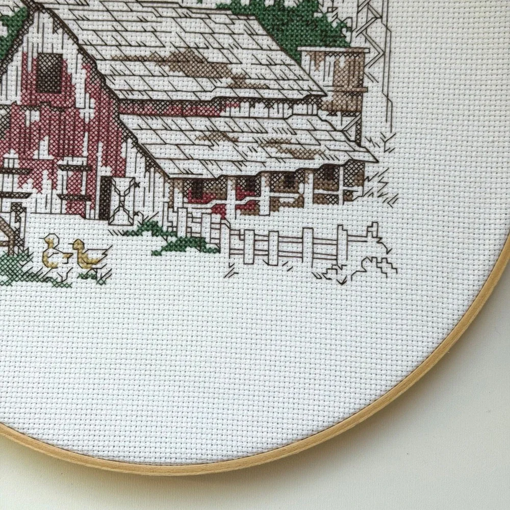 Set of Cross Stitch Barn Scenes Wall Hanging Cottagecore Farmhouse Handmade‎
